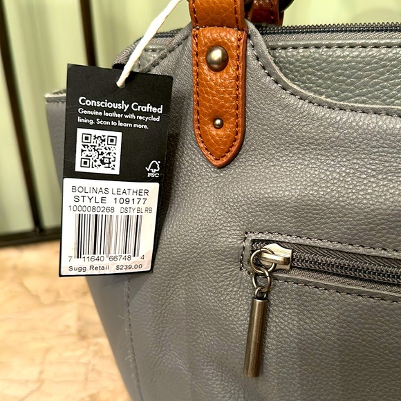 NWT the sak Bolinas Leather Satchel in dusty blue - Picture 3 of 7